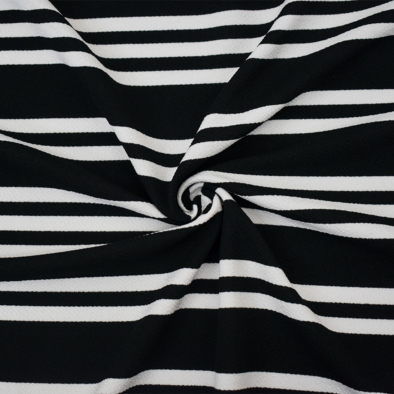 Black-White Poly Cotton Stripe Print Stretch Crepe Double Knit Fabric By the Yard